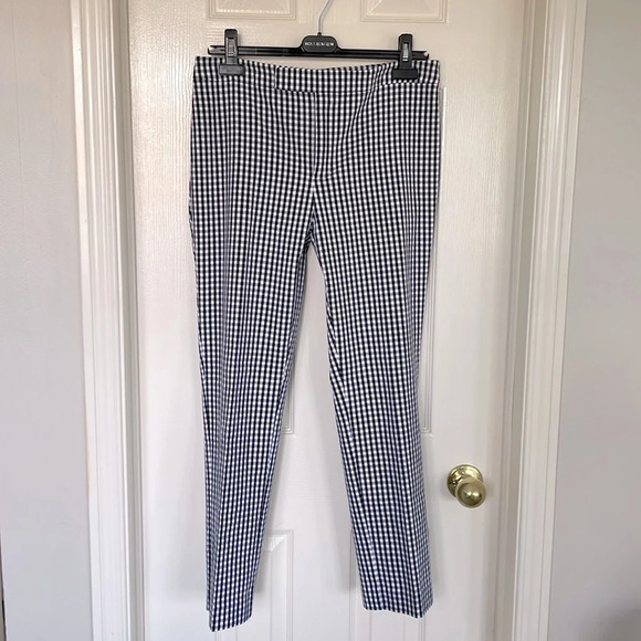 Ralph Lauren Check Cotton Poly Blend Cropped Pants Navy + White Sz 8 - Picture 2 of 10